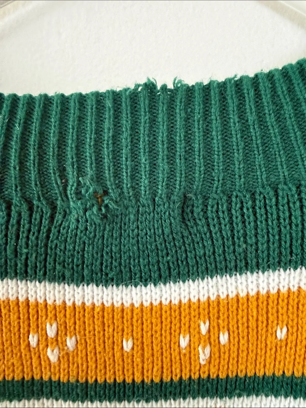 Vintage 1970s Nordic Ski Sweater Green Gold White Geometric Fair Isle Large - Picture 4 of 6